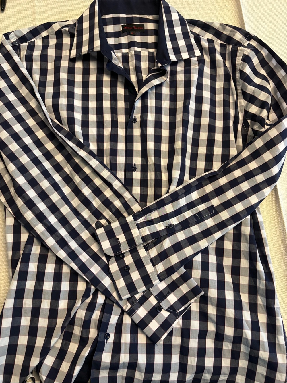 Antonio Cardinni Men's Navy and White Check Casual Button-Down Shirt
